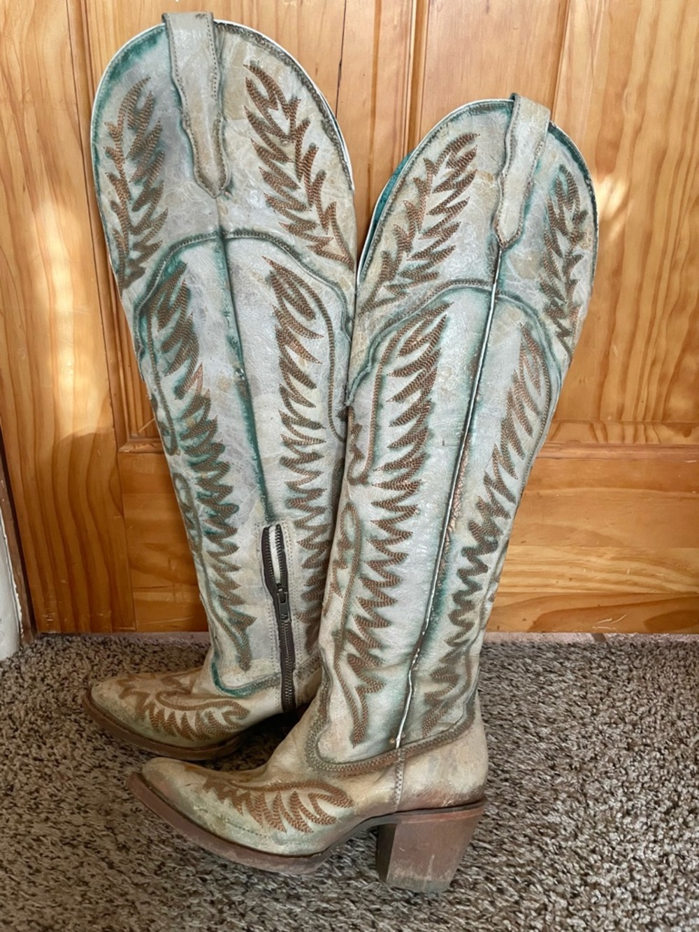 Corral Knee-High Teal Floral-Print Boot Interior with Branded Insole